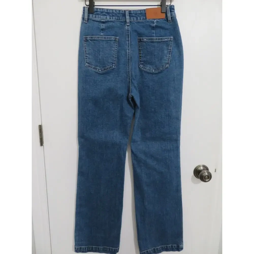 ELBORN Sz 34/S/26 High Blue Rise Straight Leg Jeans Premium Denim Parisian Style